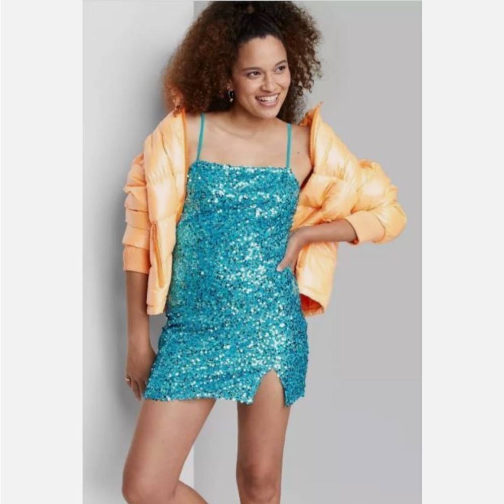 Blue Sequin Mini Dress